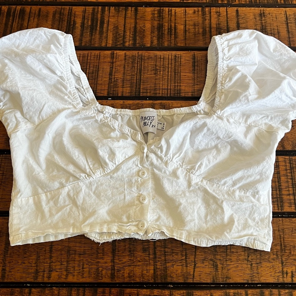 White puffy sleeve crop top Princess Polly